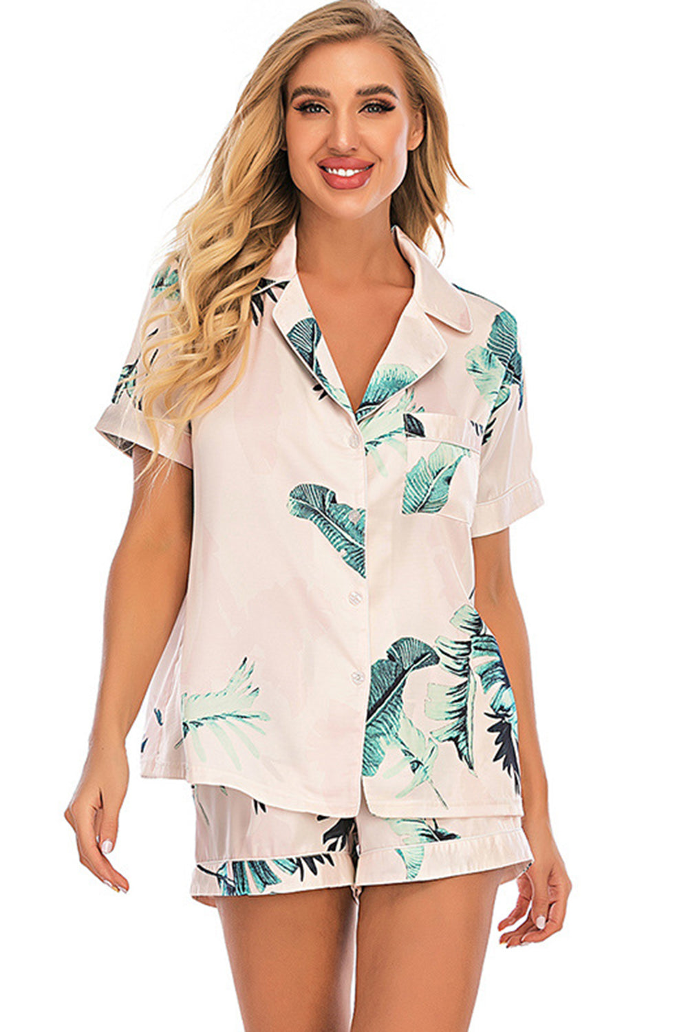 Stacey B's Printed Button Up Short Sleeve Top and Shorts Lounge Set