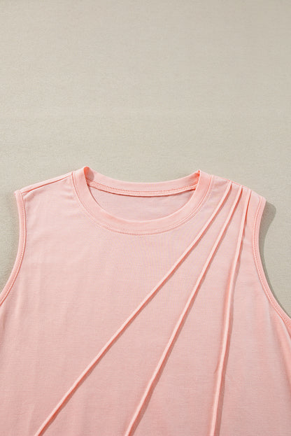 Stacey B's Black Solid Color Crew Neck Pleated Sleeveless Top