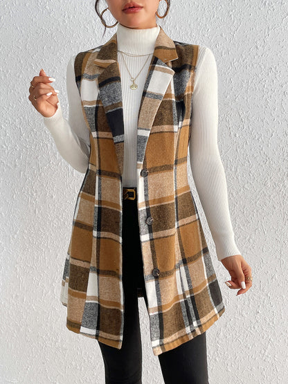 Stacey B's Honey Plaid Lapel Collar Vest