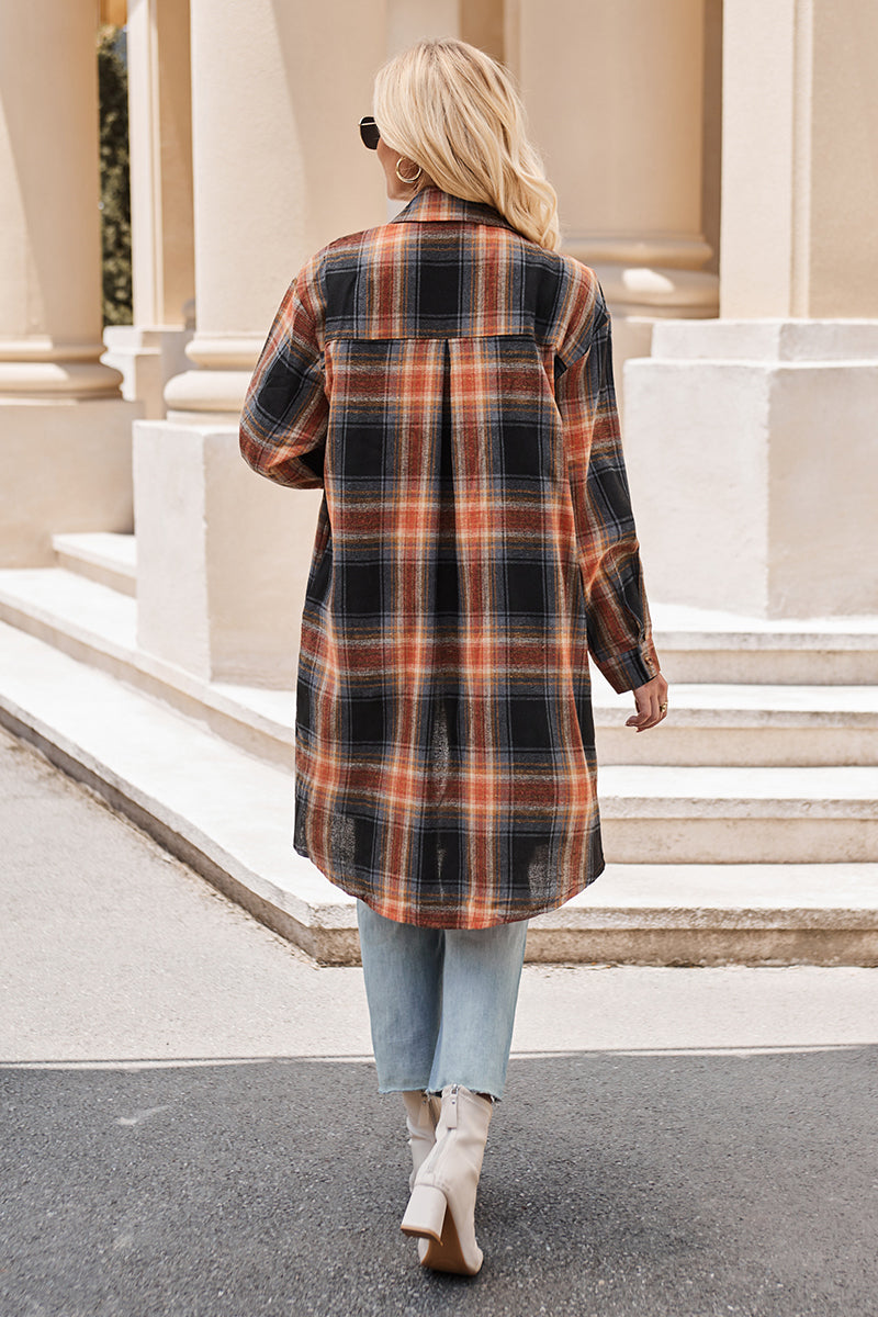 Stacey B's Mandy Plaid Collared Neck Long Sleeve Coat