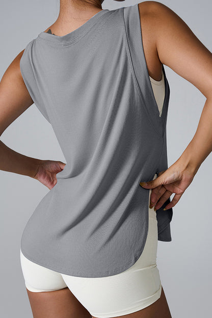 Stacey B's Slit Round Neck Active Tank
