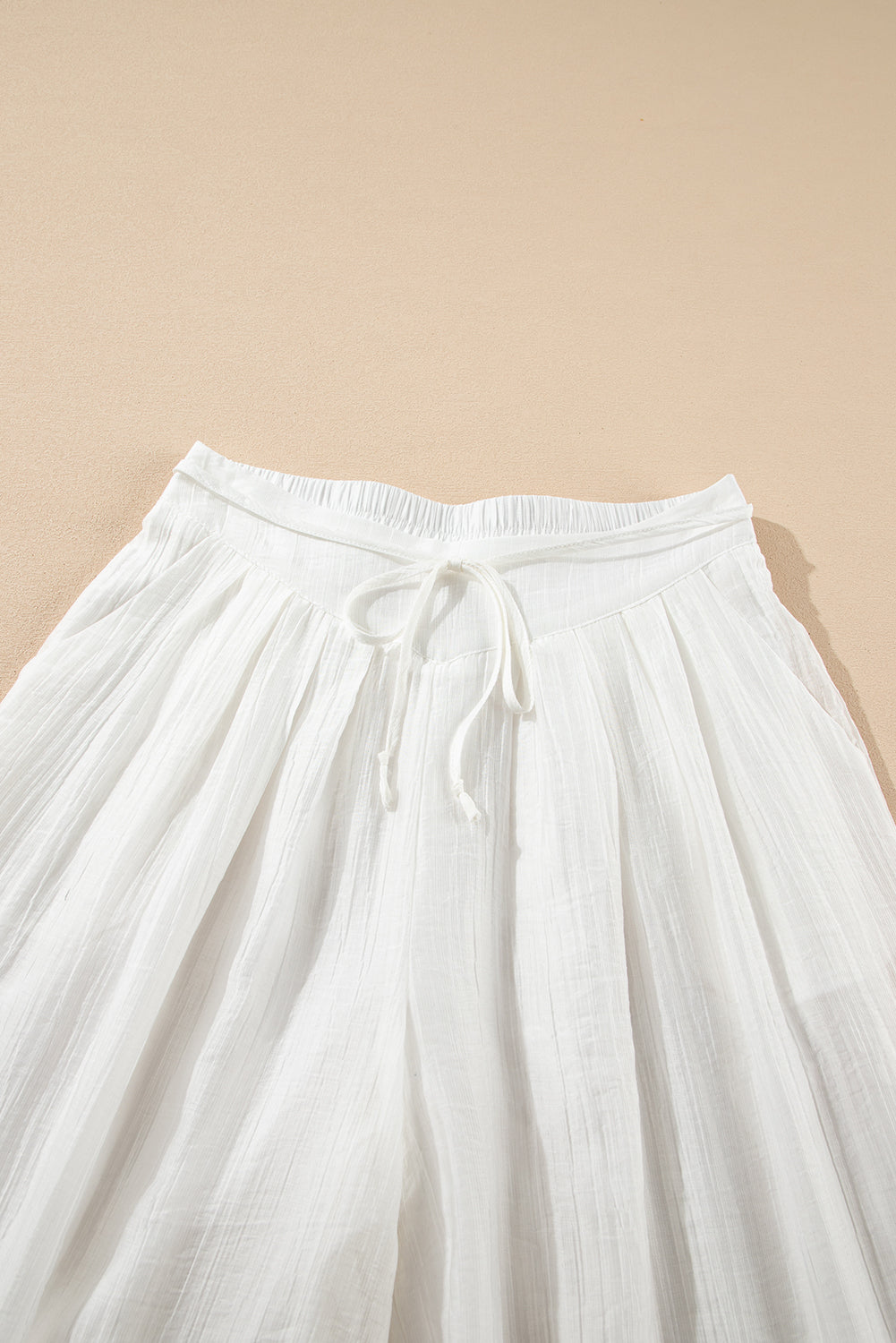 Stacey B's White Casual Tie Waist Pleated Wide Leg Pants