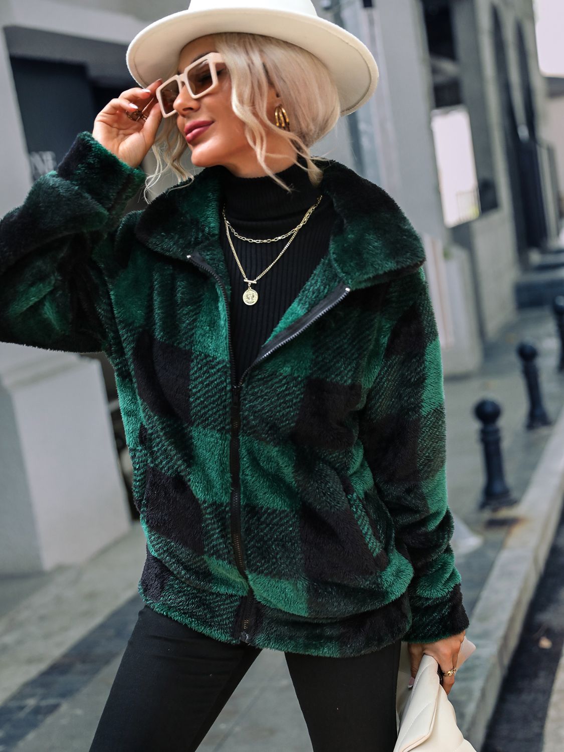 Stacey B's Plaid Zip-Up Collared Jacket