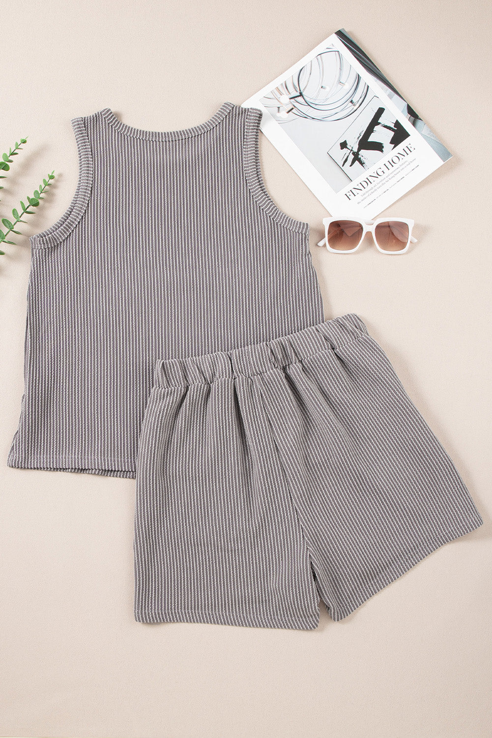 Stacey B's Smoke Gray Corded Tank Top and Pocketed Shorts Set