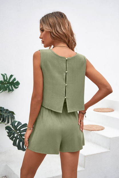 Stacey B's Round Neck Top and Drawstring Shorts Set