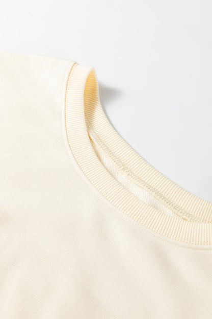 Stacey B's Beige Plus Size Raw Seam Detail Floral Bow Patched Baggy Pullover