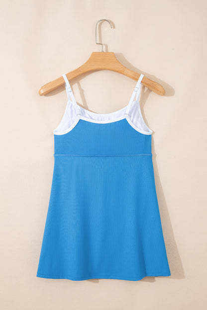 Stacey B's Dusk Blue Color Block Edge Ribbed Pocketed Lined Swim Dress