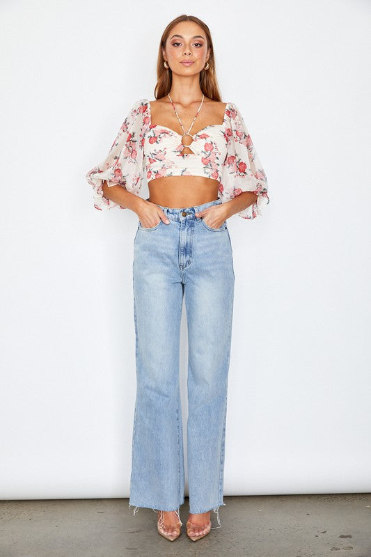 Stacey B's Chiffon Balloon Sleeved Bustier Crop Top