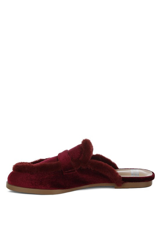 Stacey B's Seyhan Fur Detail Velvet Slip-On Mules