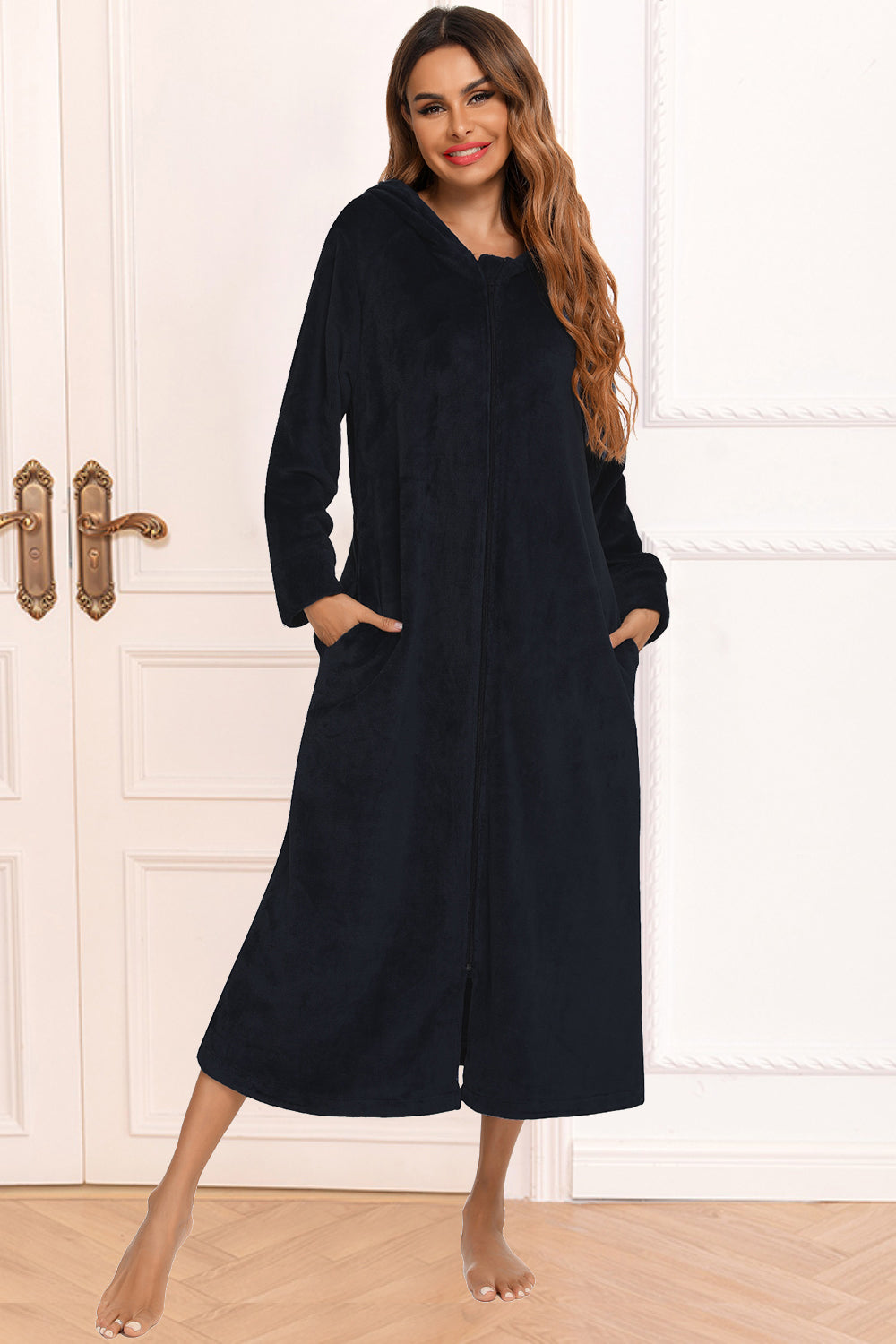 Stacey B's Zip Front Hooded Night Dress with Pockets