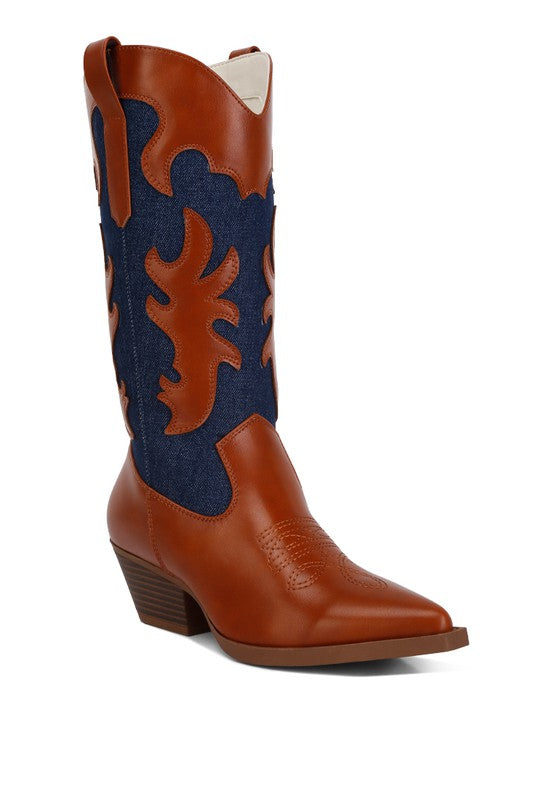 Stacey B's Fallon Faux Leather Patchwork Cowboy Boots