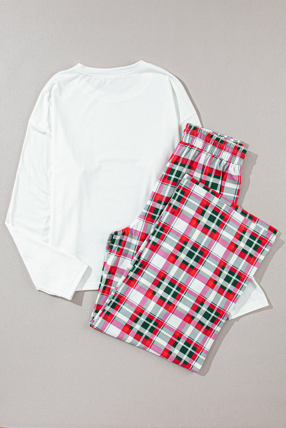 Stacey B's MERRY CHRISTMAS Round Neck Top and Plaid Pants Set