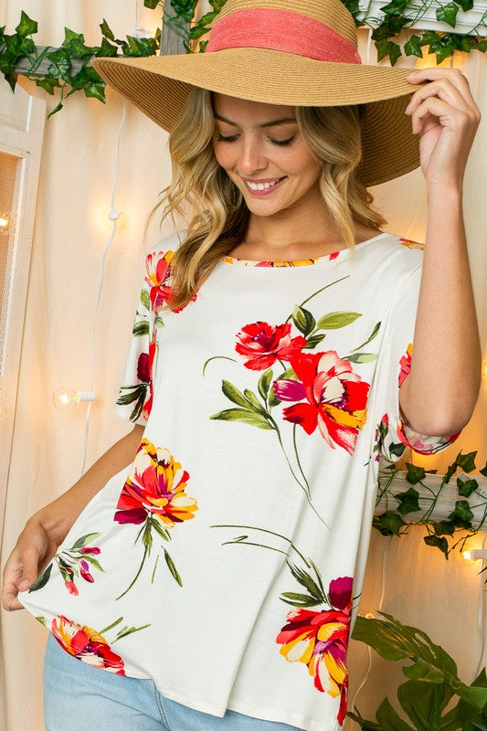 Stacey B's Plus Floral Twist Back Loose Fit Top