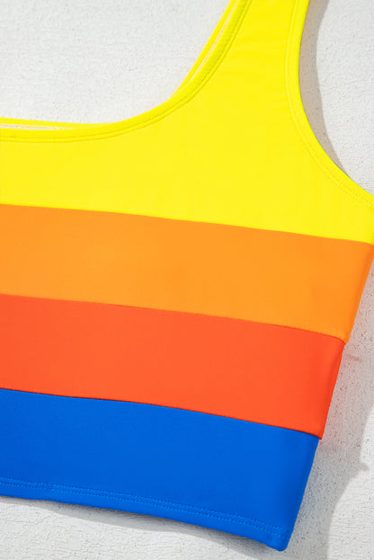 Stacey B's Blue Colorblock Square Neck Top Pleated High Waisted Bikini