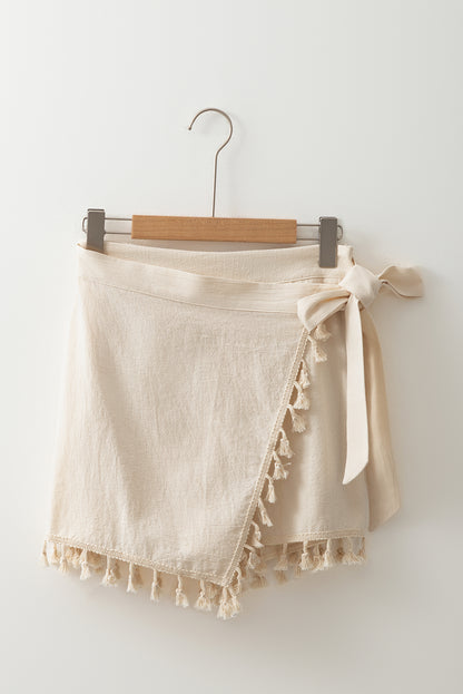 Stacey B's Apricot Tassel Trim Wrap Knot Side Bohemian Style Mini Skort