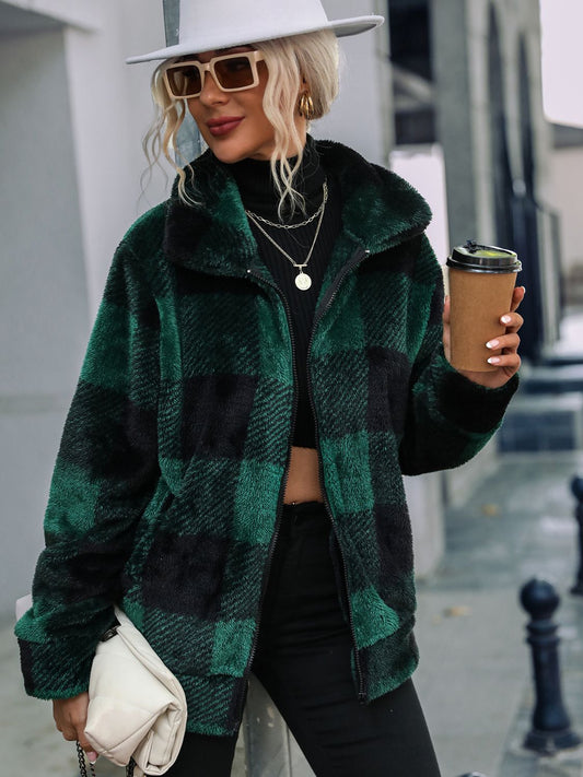 Stacey B's Plaid Zip-Up Collared Jacket