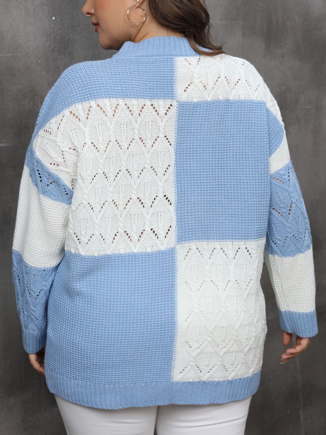 Stacey B's  Openwork Color Block Long Sleeve Sweater