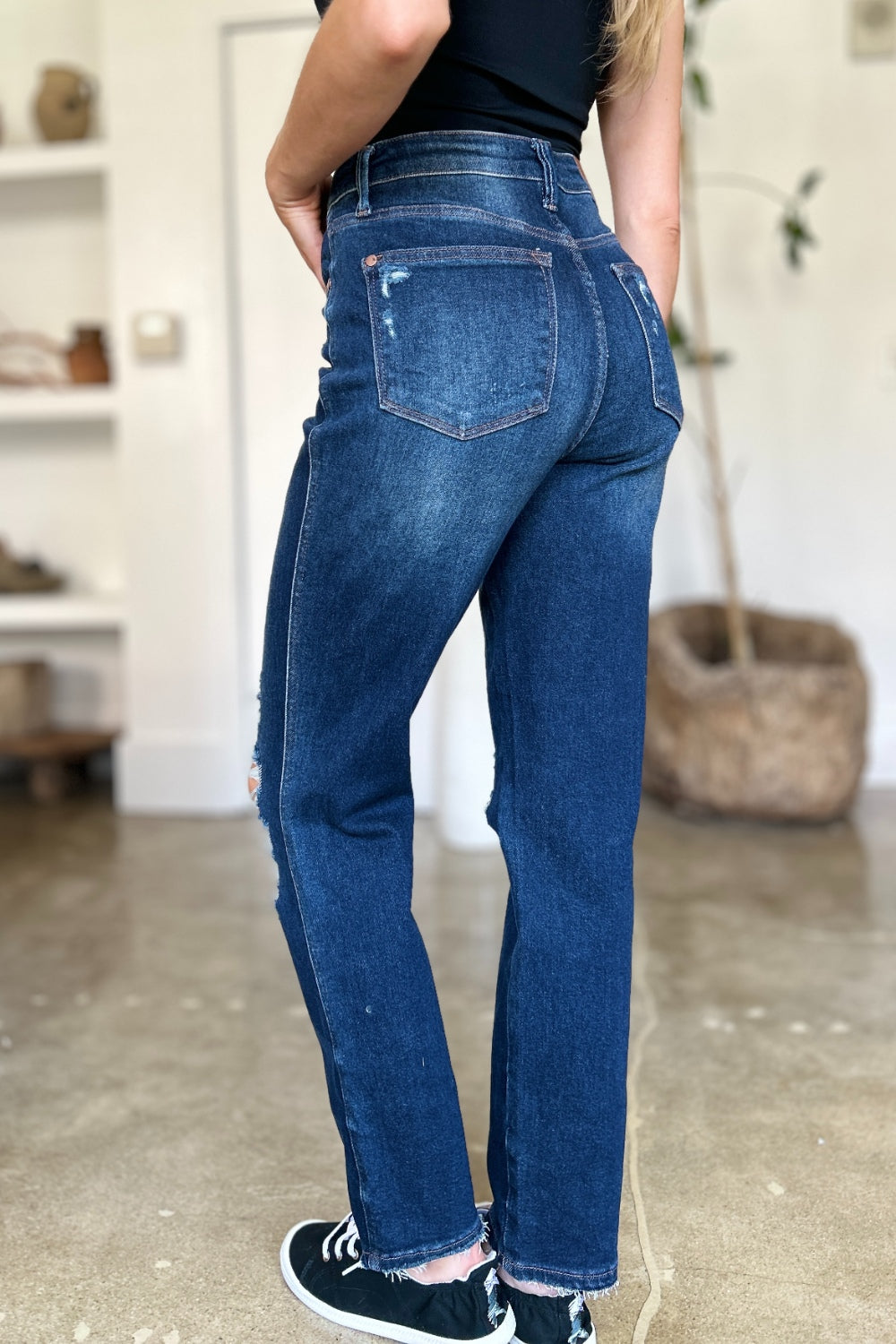 Stacey B's Judy Blue Full Size High Waist Rigid Magic Heavy Destroy Straight Jeans