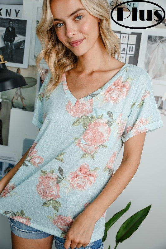 Stacey B's Plus Triblend Floral Pocket Top