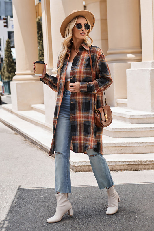 Stacey B's Mandy Plaid Collared Neck Long Sleeve Coat