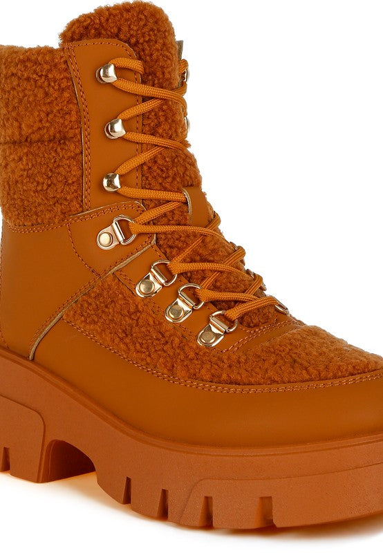 Stacey B's Wellerman Faux Fur Detail Chunky Hiker Boots