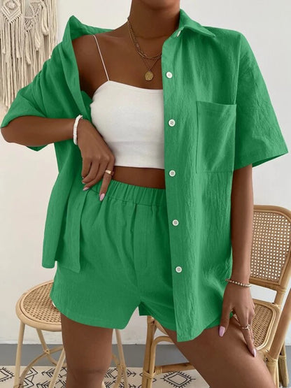 Stacey B's Button Up Short Sleeve Shirt and Shorts Set