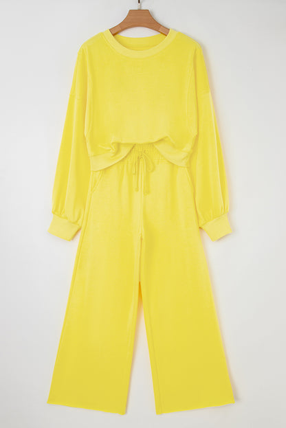 Stacey B's Bright Green Drop Shoulder Crop Pullover Drawstring Wide Leg Pants Set