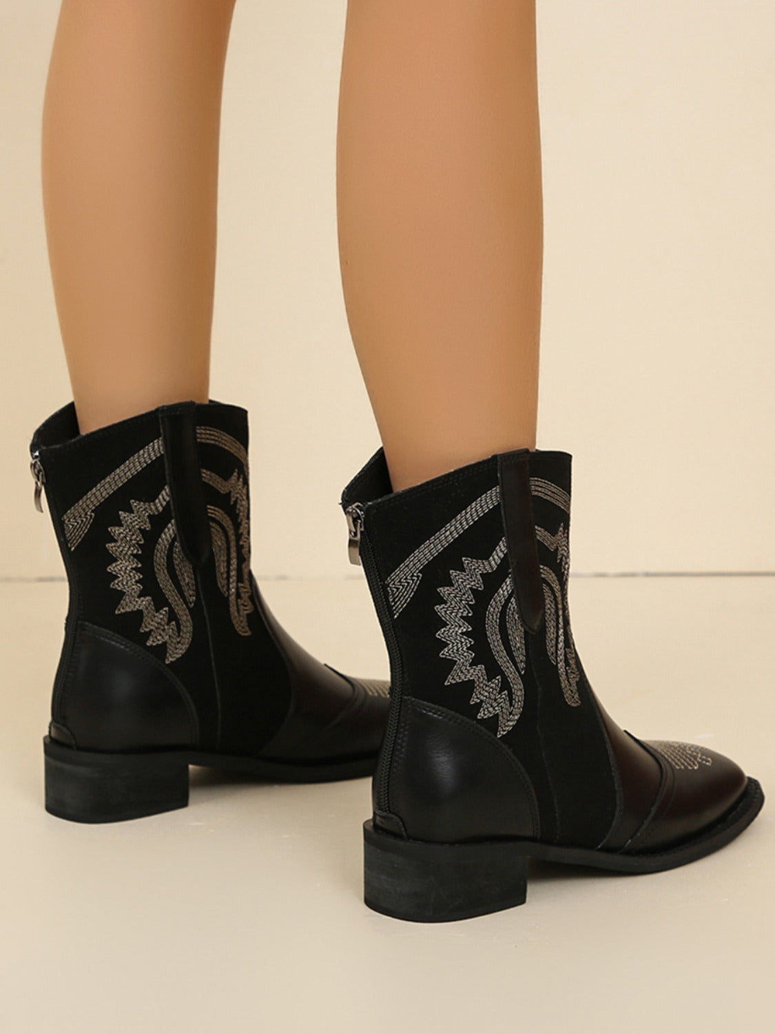 Stacey B's Embroidered PU Leather Block Heel Boots