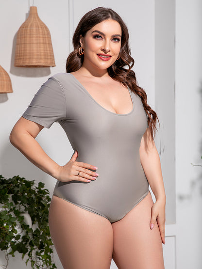 Stacey B's Plus Size Scoop Neck Short Sleeve One-Piece Swimsuit