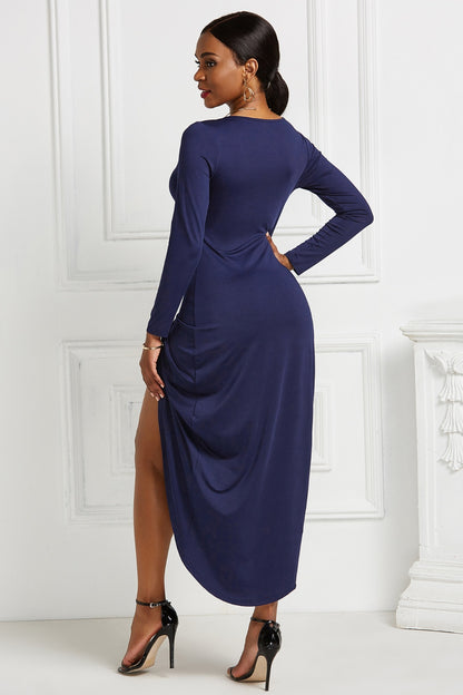 Stacey B's High-low Ruched Surplice Long Sleeve Dress