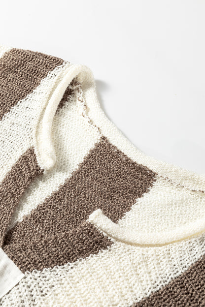 Stacey B's Brown Stripe Colorblock V Neck Bracelet Sleeve Sweater