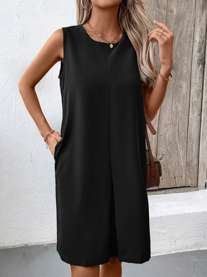 Stacey B's Pocketed Round Neck Sleeveless Mini Dress