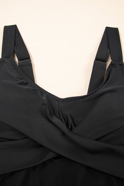 Stacey B's Black Adjustable Straps Cutout Ruched Knot Slit One Piece Swim Dress