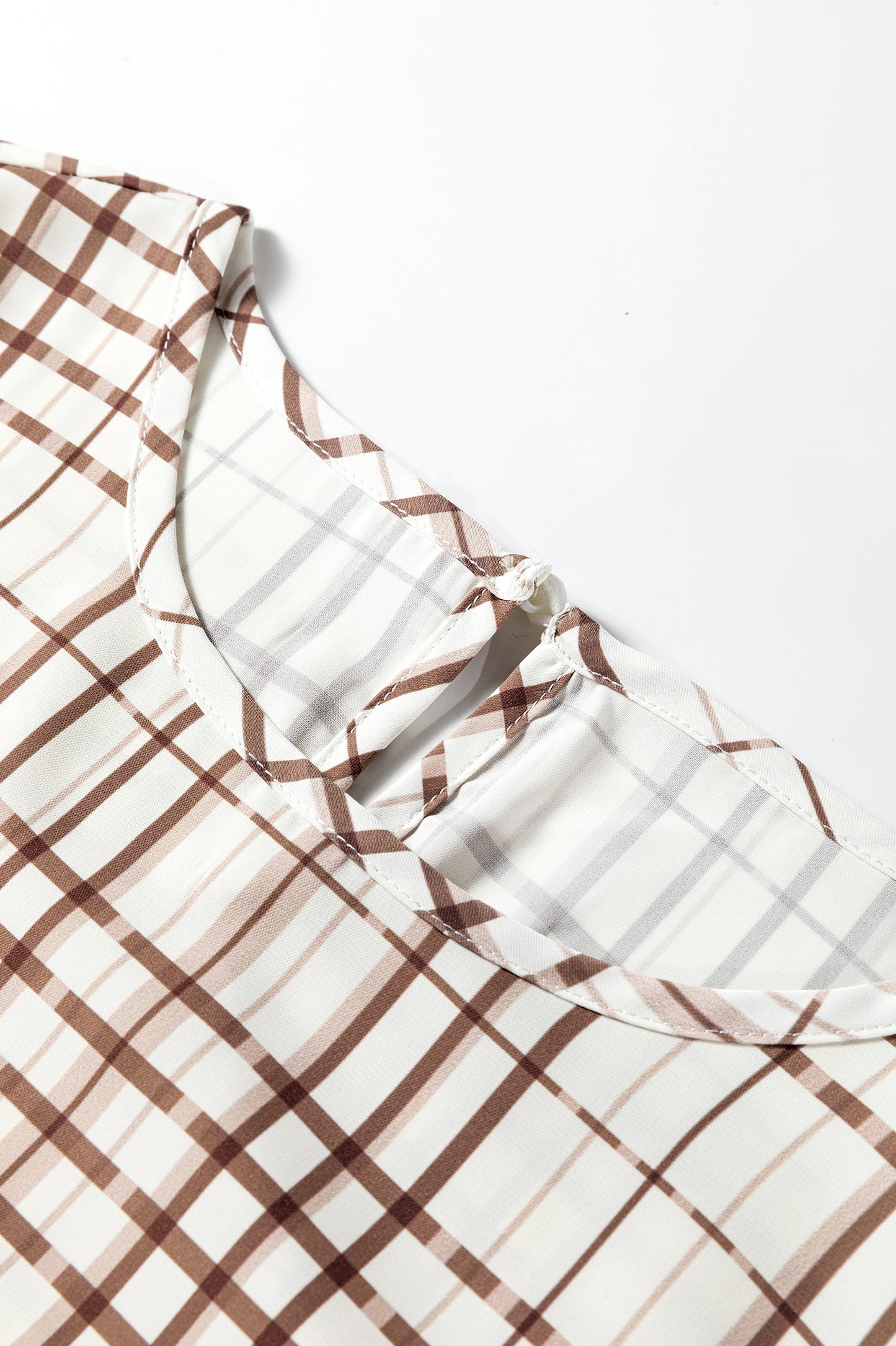 Stacey B's White Plaid Print Frilled Puffy Half Sleeve Blouse