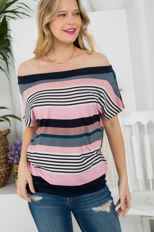 Stacey B's Plus Stripe Off Shoulder Top