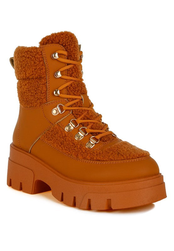 Stacey B's Wellerman Faux Fur Detail Chunky Hiker Boots