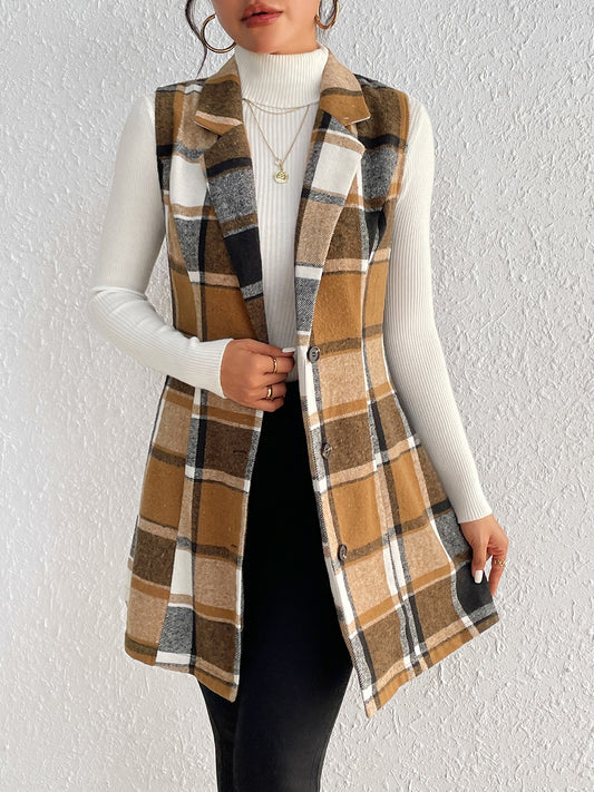 Stacey B's Honey Plaid Lapel Collar Vest