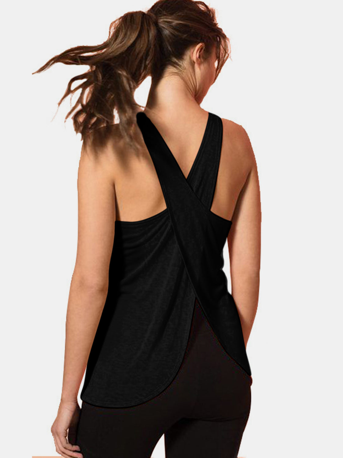 Stacey B's Crisscross Scoop Neck Active Tank