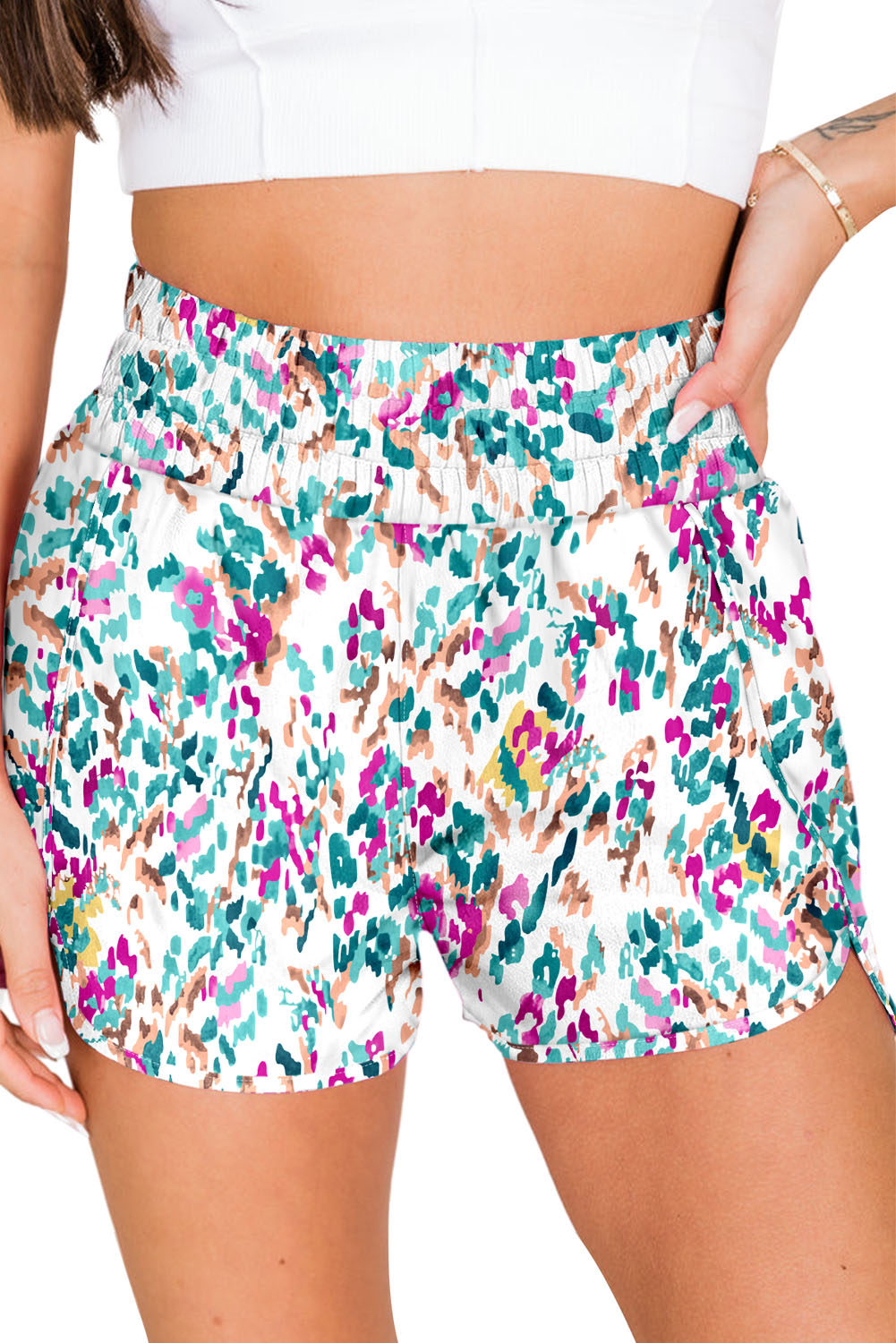 Stacey B's Multicolor Geometric Elastic High Waisted Shorts for Women