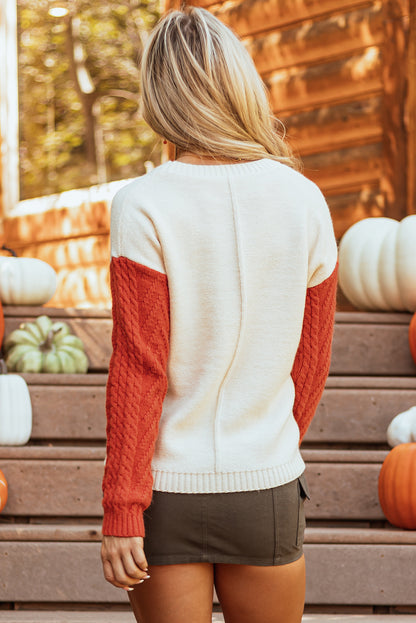 Stacey B's Gold Flame Colorblock Patched Pocket Drop Shoulder Sweater