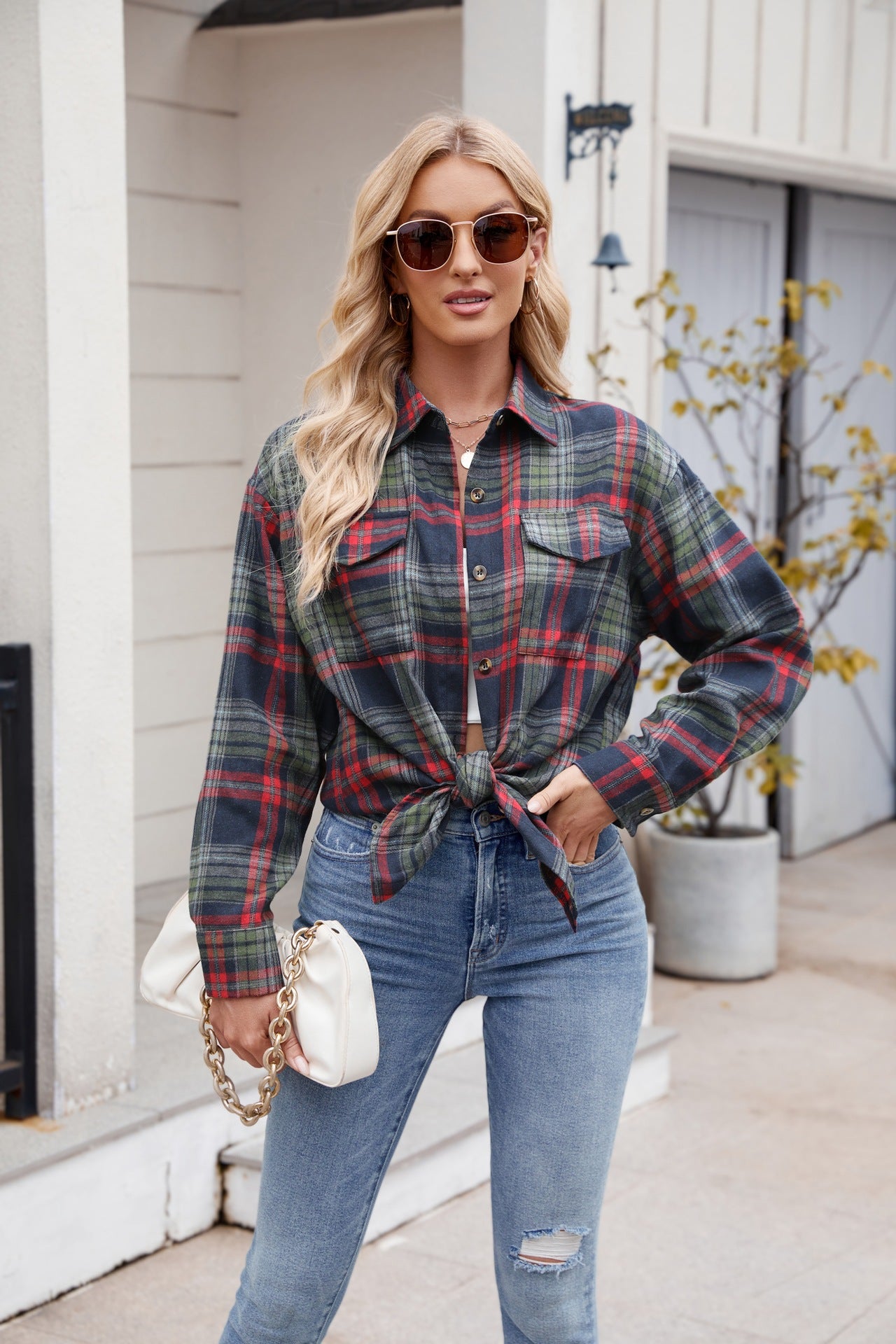 Stacey B's Mandy Plaid Button Up Long Sleeve Shirt