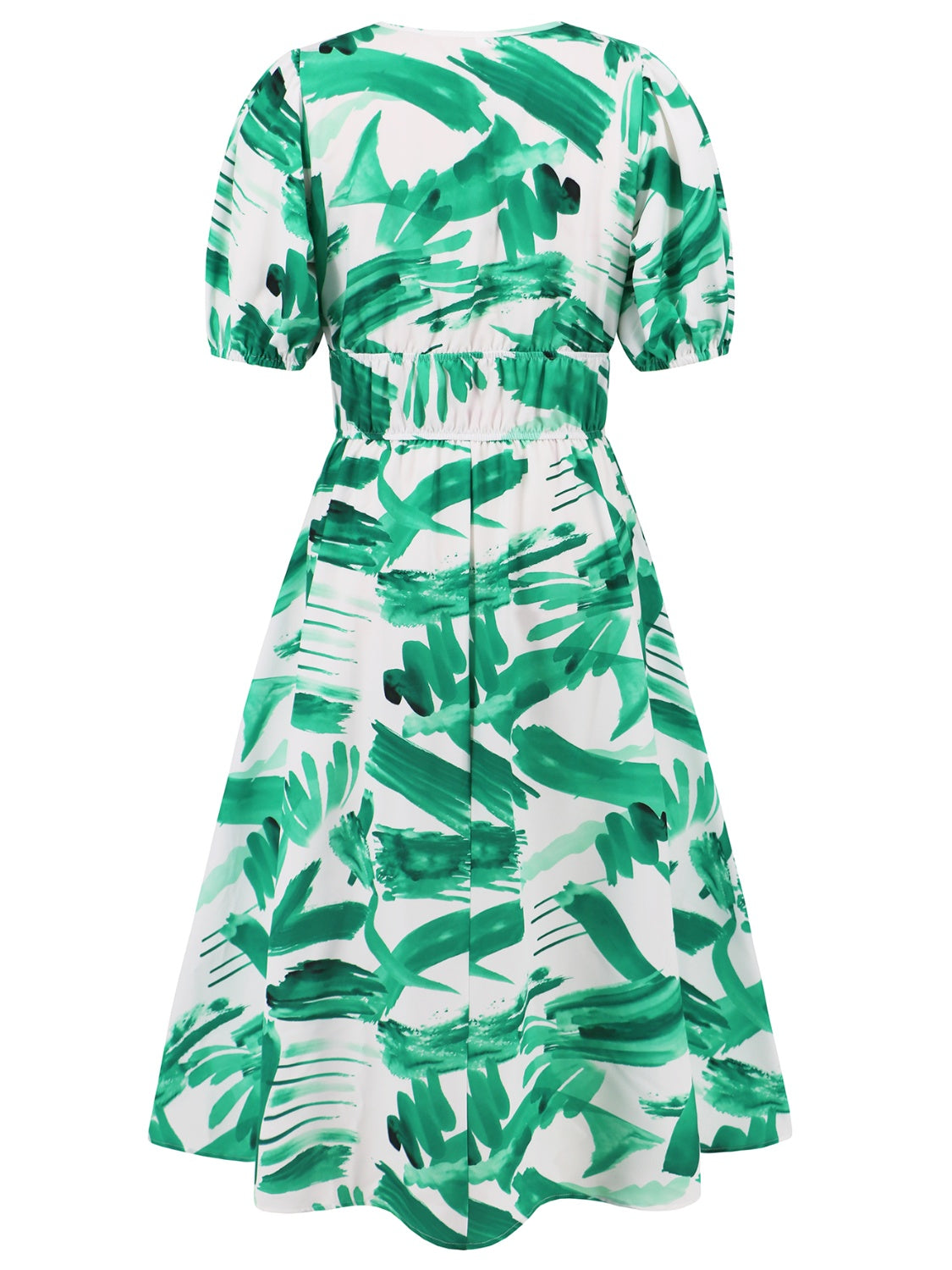 Stacey B's Ruched Printed Surplice Short Sleeve Dress