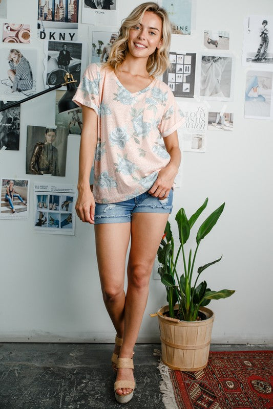 Stacey B's Plus Triblend Floral Pocket Top