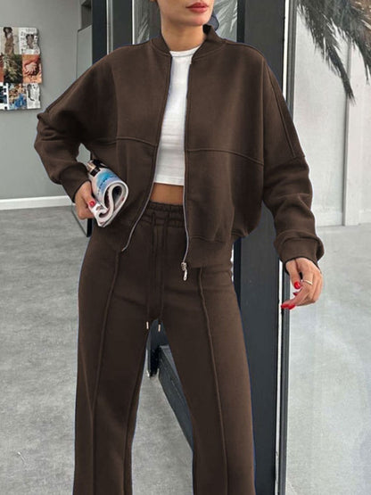 Stacey B's Baseball Collar Zip Up Outerwear and Drawstring Pants Set