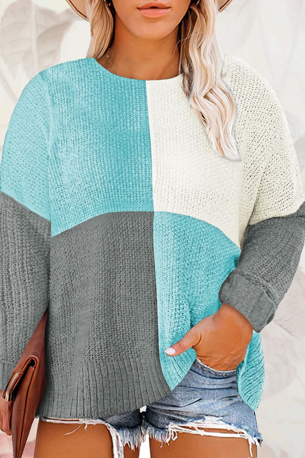 Stacey B's Color Block Round Neck Sweater