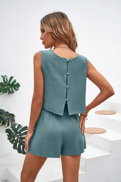 Stacey B's Round Neck Top and Drawstring Shorts Set