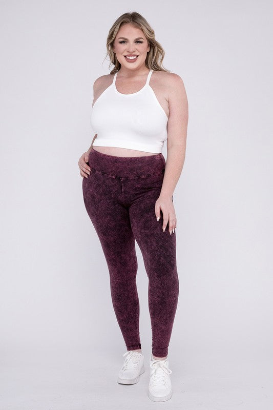 Stacey B's Plus Mineral Washed Wide Waistband Yoga Leggings