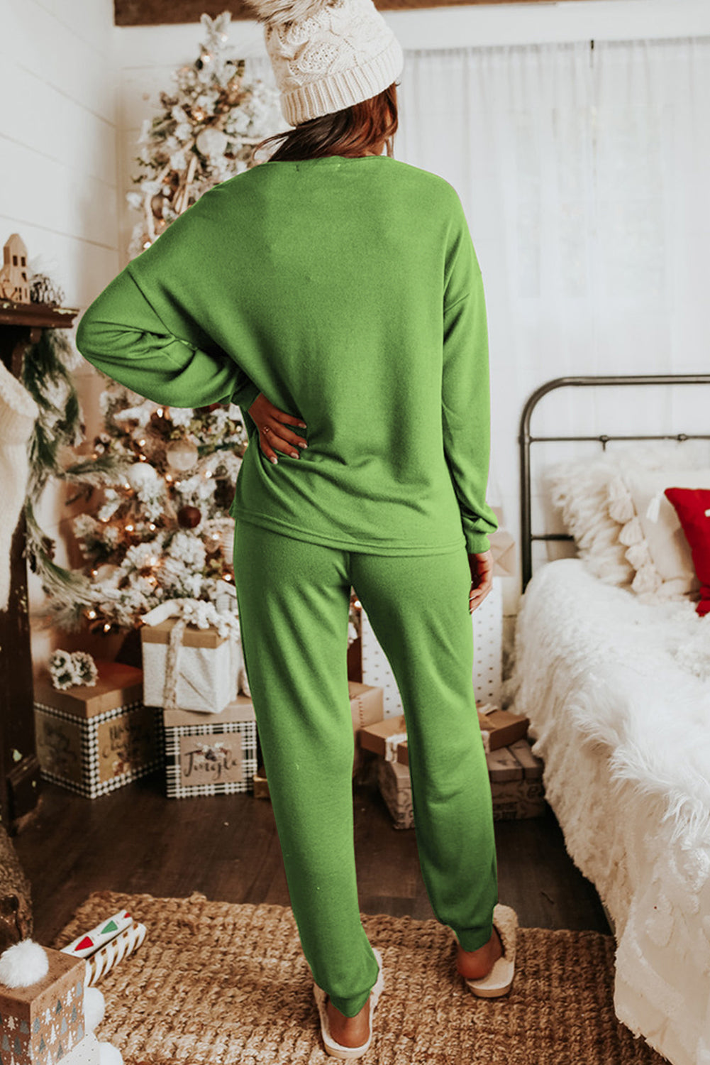 Stacey B's Spinach Green Long Sleeve Pullover and Jogger Pants Lounge Set