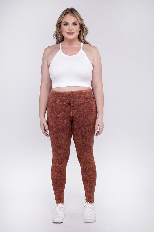 Stacey B's Plus Mineral Washed Wide Waistband Yoga Leggings