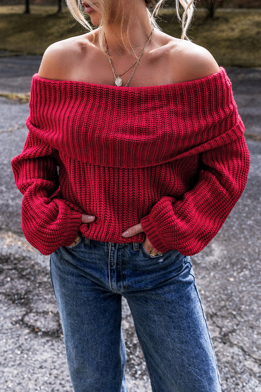 Stacey B's Racing Red Off-the-shoulder Knit Sweater